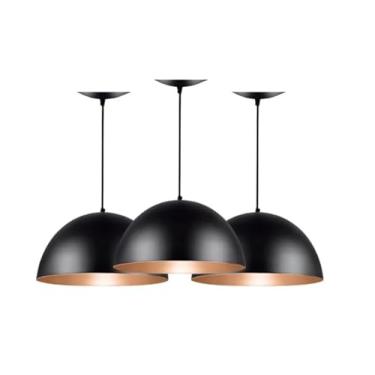 Imagem de Pendente Vintage Retro Meia Kit 3 Lustres Sala Estar Meia Lua 40cm Alumínio Decorações (Preto)