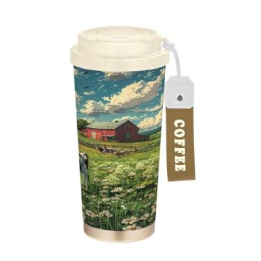 Imagem de Blueangle Caneca de café de viagem isolada Farm Scene with Cows - Copo de aço inoxidável à prova de derramamento e vazamento para acampamento e ar livre, garrafa de água reutilizável de 500 ml com