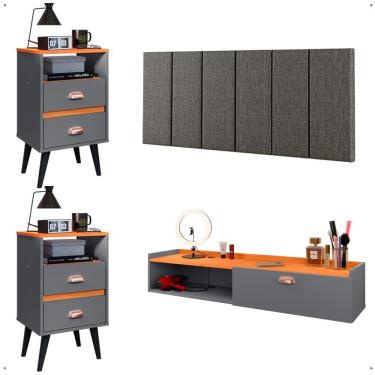 Imagem de Kit 2 Mesas Cabeceira Penteadeira Suspensa Classic Cinza/Cinamomo Cabeceira Júlia 1,60 Cama Box Queen Size Linho - Lojas RPM