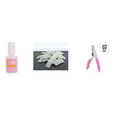 Imagem de Kit 500 Tips + Alicate Cortador + 2 Colas Unhas Acrigel Gel - OEM