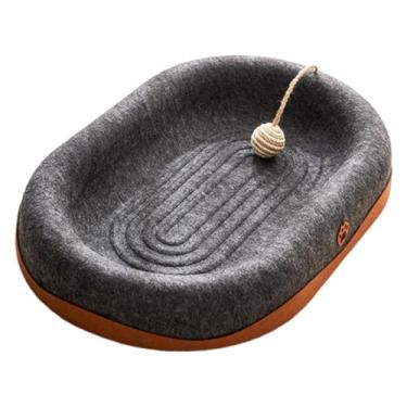 Imagem de Fenteer Almofada de feltro para arranhar gatos, protetor de móveis leve e respirável para uso em quatro estações, dobrável com bola de, Oval Preto