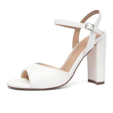 Imagem de NEWBELLA Sandálias femininas de salto alto grosso com tira no tornozelo, bico aberto confortável para festa, formatura, Branco, 40