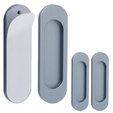 Imagem de SUPERFINDINGS 4 maçanetas autoadesivas de liga de alumínio retangulares puxadores de gaveta de armário instantâneos puxadores para armário de cozinha e armário de janela (10 cm, platina)