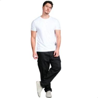 Imagem de Calça De Sarja Cargo Jogger Masculina 5 Bolso Larga Comprido-Masculino