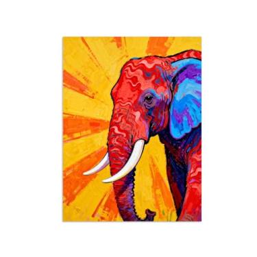 Imagem de Animais Pintura Arte Parede - Elefante - Impressões em tela - Moderno Colorida Pôster para decoração sala de estar 40x50cm Sem Moldura