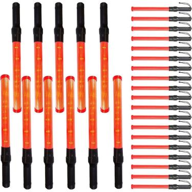 Imagem de Bastao Sinalizador Grande Fluorescente Kit 30 Uni Luz Led Transito Manobra Engarrafamento Baliza