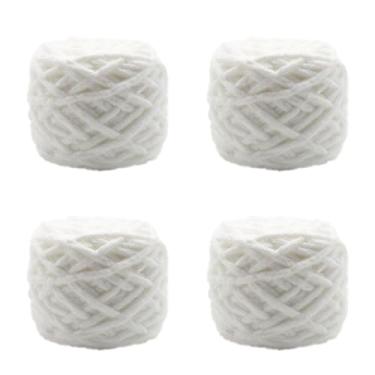 Imagem de Maxee Fio de lã de espessura 380 g (4 bolas, 95 g/44 m cada), tricô super macio, fio de chenille grosso e grosso, perfeito para tricô, lenços, cobertores, almofadas decorativas, artesanato DIY (branco