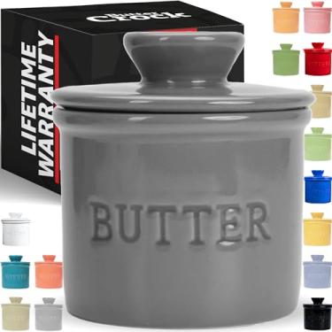 Imagem de Priority Chef Prioritychef Butter Crock com Tampa, Manteiga para Barrar Sob Demanda, Protetor de Manteiga Francesa para Deixar No Balcão com Linha de Água, Prato de Manteiga Francesa de Cerâmica, Cinz