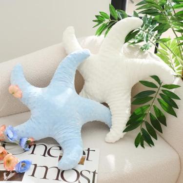 Imagem de 2 peças de travesseiro de estrela do mar fofo travesseiro de praia 50 cm em forma de peixe estrela de pelúcia decoração de quarto de praia decorativo oceano estrela brinquedo de pelúcia animal