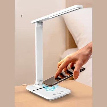 Imagem de Diyeeni Lâmpada de Mesa USB Com Carregador Sem Fio de 15 W, 3 Lâmpadas Ajustáveis ​​de Temperatura de Cor para Home Office, Luz de Mesa Regulável Continuamente Com Temporizador, Saída