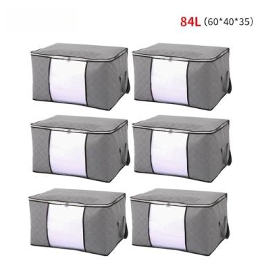 Imagem de Caixa Saco Organizador Grande Edredom Cobertor Casaco Guarda Roupa Ecológico Anti-Poeira Umidade (6PCS-84L-Cinza)