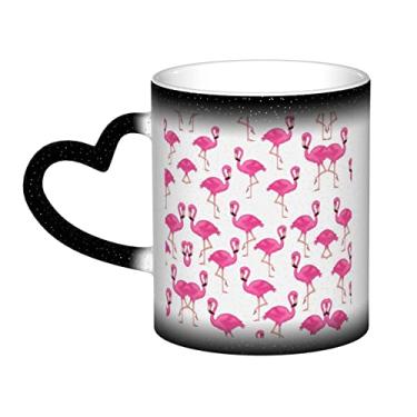 Imagem de Xícara de café divertida de flamingo rosa, copo de cerâmica com mudança de cor sensível ao calor 12 Oz, para café/chá/leite/cacau, para adolescente/aniversário/festival/presentes