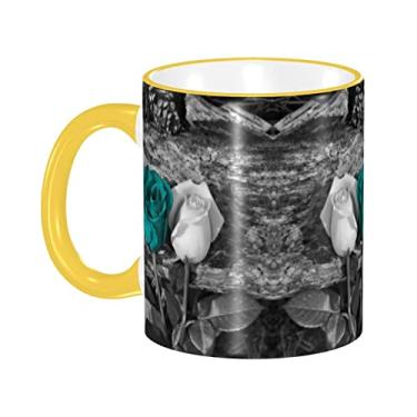 Imagem de Ourdovi Caneca de café expresso de cerâmica cinza azul-petróleo, caneca de cerâmica revestida DIY, para café, sopa, chá, leite, latte, cacau quente, colorido divertido 350 ml
