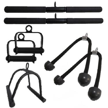 Imagem de Kit 7 Puxadores Crossover Reto Corda Estribo Triangulo Academia Profissional-Unissex