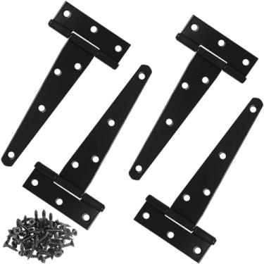 Imagem de Wopanxye Pacote com 4 dobradiças em T resistentes de 5 polegadas (125 mm), dobradiças pretas de porta de madeira com 7 furos com parafusos, ângulo aberto de 270, revestimento à prova de ferrugem, para