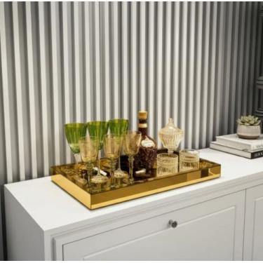 Imagem de Bandeja Grande Dourada Espelhada Luxo 60x30 - Inova Decor