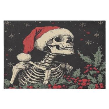 Imagem de CEBUGI Tapete de área 60 x 90 cm macio lavável tapete antiderrapante com suporte de borracha tapetes de área de esqueleto de Natal para sala de estar, quarto, decoração de casa