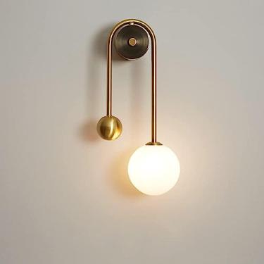 Imagem de Arandela de parede LED, em latão, preto e dourado, com cúpula de vidro leitoso, luminária de parede com fiação direta, branca, para quarto, cor cobre/direita.