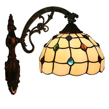 Imagem de Arandela de parede de vidro âmbar antigo de 8 polegadas com base de metal e soquete E26, ideal para quarto, sala de estar, restaurante, bar ou loft.