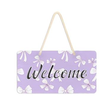 Imagem de Burbuja Placa de boas-vindas Bows on Lavender para porta da frente, placa de boas-vindas de PVC para decoração de férias de casa de fazenda, 15 x 28 cm