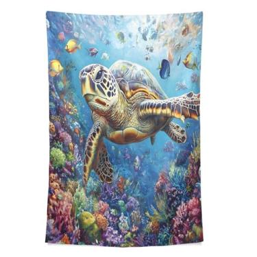 Imagem de STAYTOP Tapeçaria de parede de tartaruga do mar profundo tapeçarias para decoração de casa decoração de dormitório sala de estar quarto tapete de parede (60 × 40 pol)