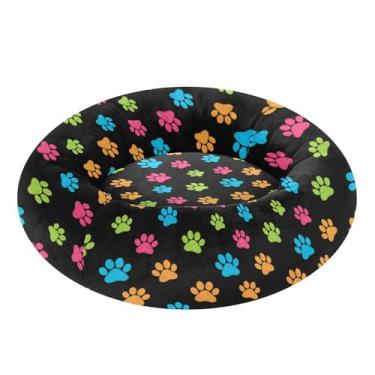 Imagem de SEHANY Cama de cachorro fofa com estampa de pata para cachorro, removível e lavável, pequena, redonda, cama de gato fofa, super macia, confortável para animais de estimação com fundo antiderrapante