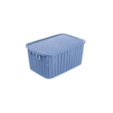 Imagem de Caixa Organizadora Trama Com Tampa Plasútil 8 Litros, Azul