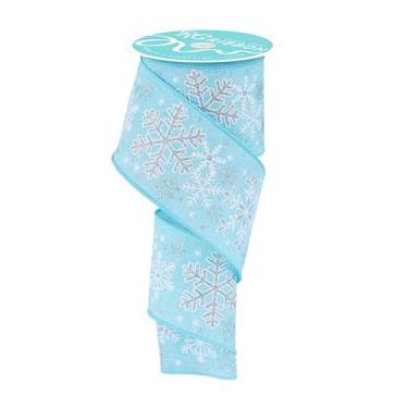 Imagem de RG Ribbon: Fita com fio de floco de neve com glitter de 6,3 cm, azul gelo, branco, prata, 10 metros, poliéster, decorações de Natal e inverno (azul gelo claro, prata, branco, 6,3 cm x 10 jardas)