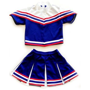 Imagem de Total 2550 Vestido infantil para meninas pequenas fantasia de líder de torcida uniforme Halloween (M/5-8 anos, azul/branco/vermelho)