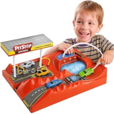 Imagem de Pista de corrida com carros em miniatura para diversao infantil,divertida.