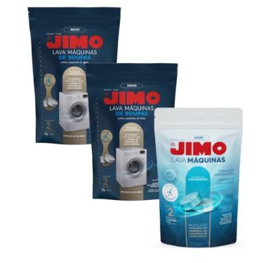 Imagem de Jimo Lava-Máquinas Kit de Pastilhas Concentradas Hidrossolúvel 1 Sachê Limpa Lava Máquinas De Lava Louça 2x17g + 2 Sachê Lava Máquina De Roupas 4x20g