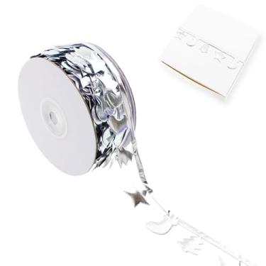 Imagem de Vignor Tree-Star-Sock Fita Rolo Tecido Renda Fio de Costura Corda para Embrulho de Presente Decoração de Natal Artesanato DIY (22 metros Prata)