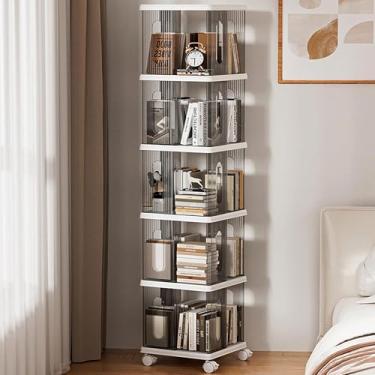 Imagem de Torre de estante giratória, estante rotativa de 360 graus, estante giratória para espaço pequeno com rodas, estante giratória adequada para quartos, salas de estar, estudos e escritórios (cinza, 5