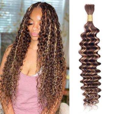 Imagem de Grcabeir Cabelo Humano Trançado Estilo Boho Cacheado, 1 Pacote De 50G, 18 Polegadas, 4/27 Mechas Com Para Tranças Sem Trama, Ondas Profundas 100%