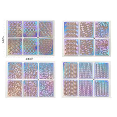 Imagem de Semme Modelo de Carimbo de Unhas DIY Adesivos de Unhas Estêncil de Grade Irregular Reutilizável Nail Art Vinyls Adesivos Ocos para Artistas de Unhas Profissionais e Entusiastas Material (Cores sortidas)