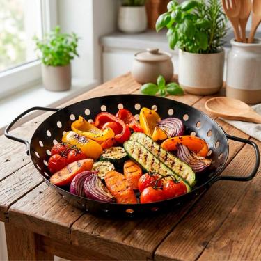 Imagem de Assadeira Grelha Churrasqueira Cesto Redonda Em Metal 24cm