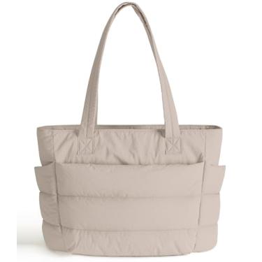 Imagem de XKIILH Bolsa feminina acolchoada fofa com compartimentos com zíper, bolsa de ombro para trabalho, viagem, academia, Camelo, Medium