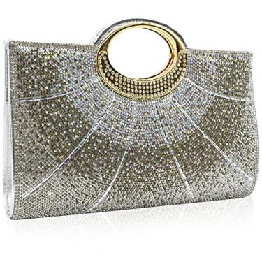 Imagem de Labair Bolsas de mão femininas com strass brilhante para noite e festa de casamento, bolsas formais., Prata, Large