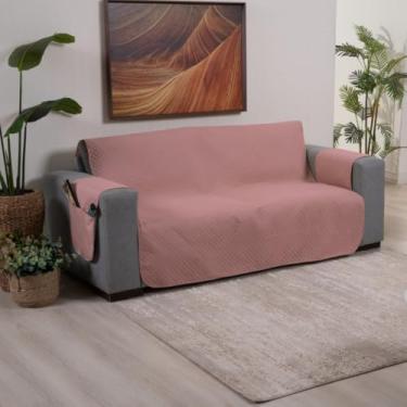 Imagem de Protetor Capa de Sofá 2 3 e 4 Lugares Com Bolso Porta Objetos Matelado 170 Fios Resistente (Rose,4 Lugares (Assento 2,20m))