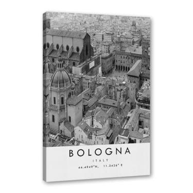 Imagem de Pôster de viagem preto e branco impressão paisagem da cidade do mundo pintura em tela Bolonha arte de parede decoração de casa (16 x 24 polegadas (40 x 60 cm), emoldurado)