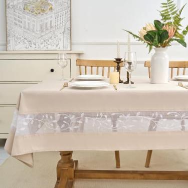 Imagem de youngseahome Toalha de mesa de tecido resistente com borda de renda bordada requintada - à prova d'água/resistente a vincos - para jantar, interior e exterior, casamento, férias, natureza, retangular