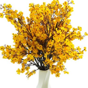 Imagem de Bairdish Flores artificiais de flor de cerejeira amarela para vaso, 14 pacotes de flores de seda falsa para bebês, Gypsophila falsa para escritório, casamento, mesa interna, centro de mesa, festa