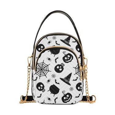 Imagem de Joisal Bolsas transversais para viagens, bolsa de ombro feminina, zíper triplo, bolsas e bolsas femininas, Estampa preta de elementos de Halloween, 15*21*8cm