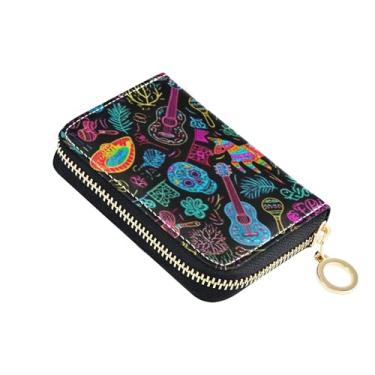 Imagem de Carteira feminina preta de caveira maximalismo bacana pequena com bloqueio de RFID, carteira de cartão de crédito fofa e divertida carteira com zíper