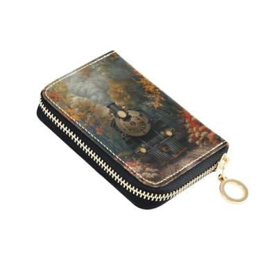 Imagem de Carteira feminina de cartão de crédito com bloqueio de RFID, zíper ao redor de couro, porta-moedas com chaveiro, trem de verão para outono