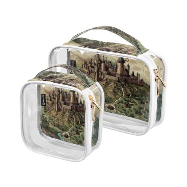 Imagem de GAIGEO Conjunto de 2 sacos de higiene pessoal transparentes para cervos da floresta de Natal de inverno, bolsa de cosméticos portátil com alça, bolsa de viagem para produtos de cabelo, Vintage Legend