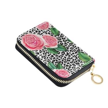 Imagem de Carteira feminina rosa rosa verde leopardo preto carteira pequena para cartão de crédito carteira masculina de couro com bloqueio de RFID com bolso para moedas