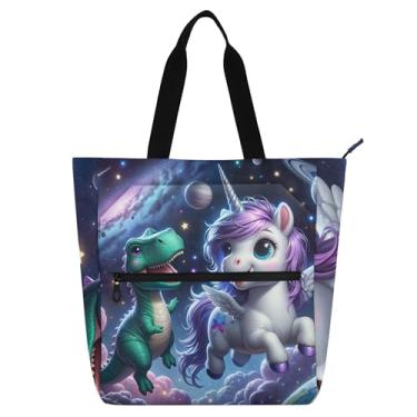 Imagem de GAIGEO Linda bolsa de mão de unicórnio para trabalho espacial, para mulheres, de lona, praia, escola, carteiro, para amantes de livros