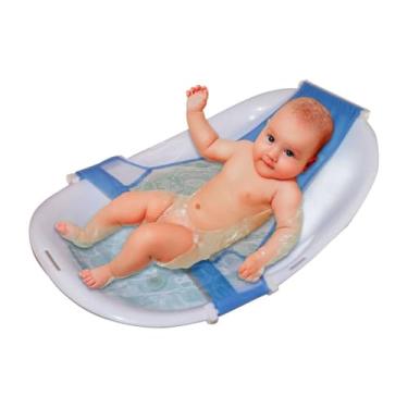 Imagem de Redinha para Banheira Baby Bath Azul com Apoio e Ajuste – Suporte Seguro e Confortável para Banho do Bebê, Antiderrapante e Fácil de Ajustar