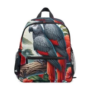 Imagem de GAIGEO Tropical Parrot Floral Birds Little Kids Backpack Little Boys Backpack with Front Pocket, Safety Whistle for Ages 3-8